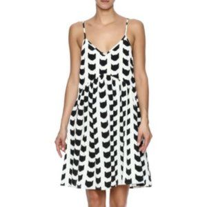 Anthropologie Porridge Cat Baby Doll Dress Full Skirt Open Back Flowy Fun Print